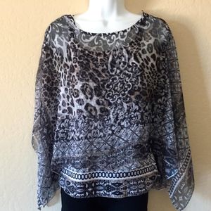 Layered Printed Sheer Poncho Overlay Cami